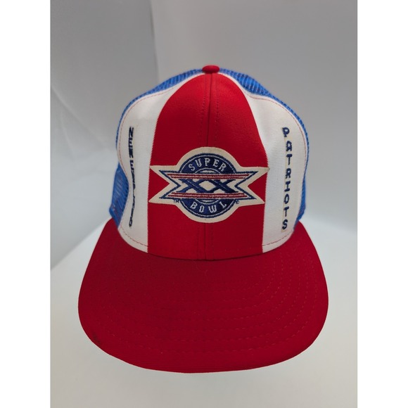 Vintage 80s New England Patriots Super Bowl XX Snapback Hat AJD Lucky Stripe
